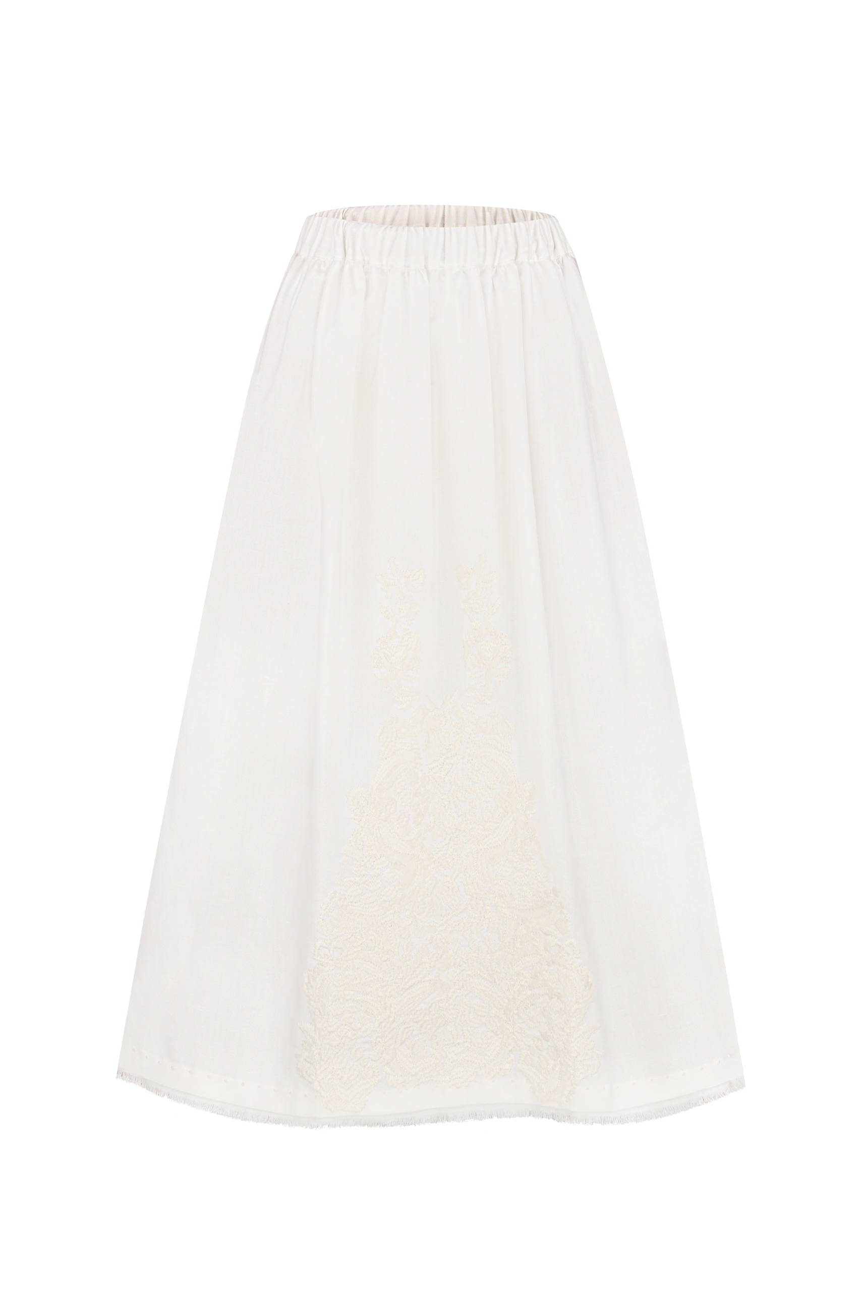 White linen skirt with white embroidery front