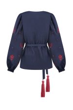 Dress "Vyshyvanka" — White Linen with Red Embroidery